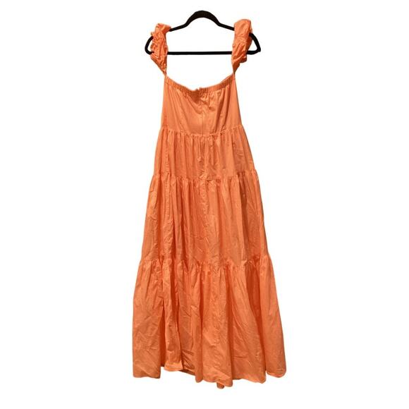 Karlie Tiered Ruffle off the shoulder prairie maxi Midi cotton Dress orange M - Picture 2 of 11